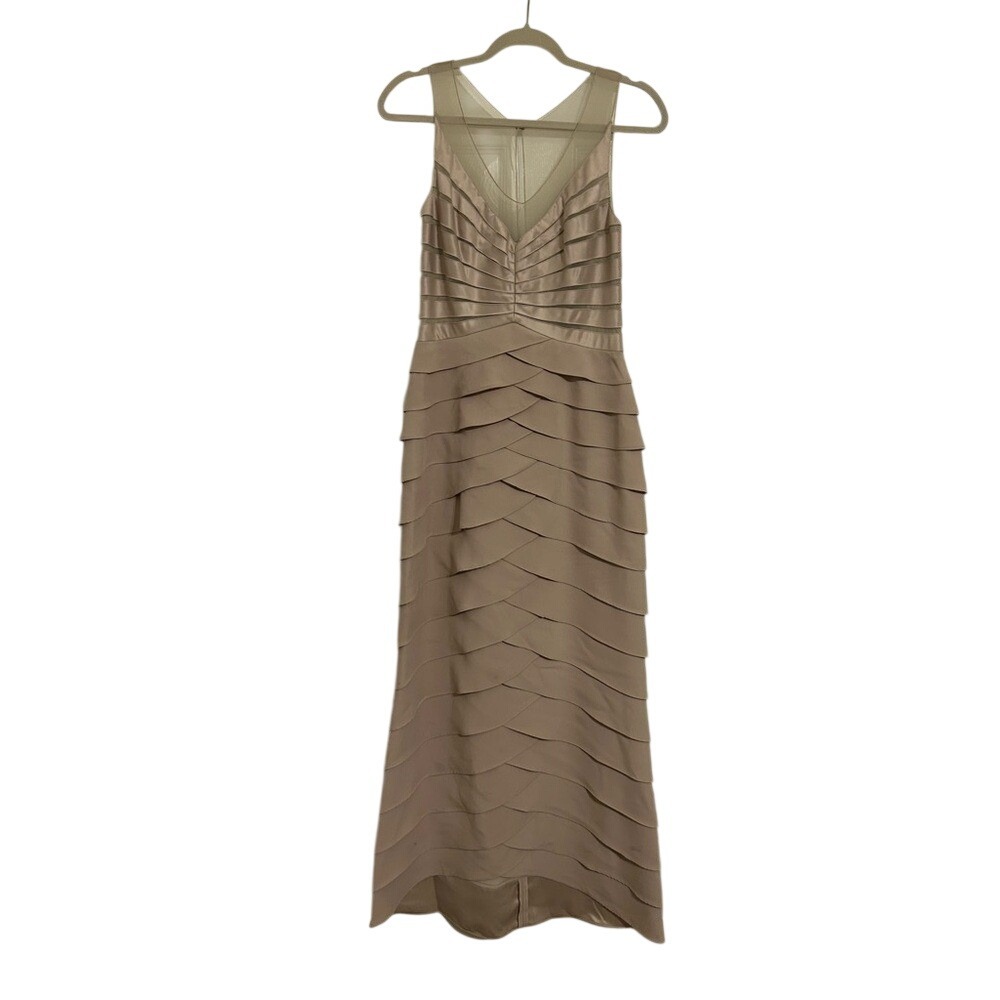 Xscape Taupe Layered Maxi Dress with Sheer Yoke